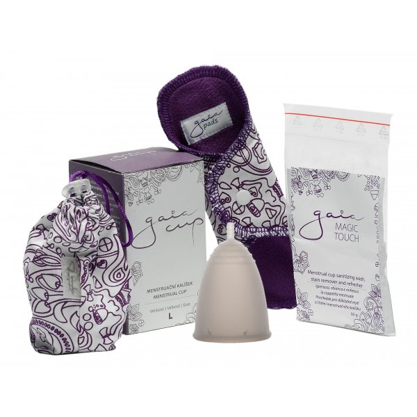 Gaia Cup Menstruační kalíšek - velký - balení včetně slipové vložky a čističe